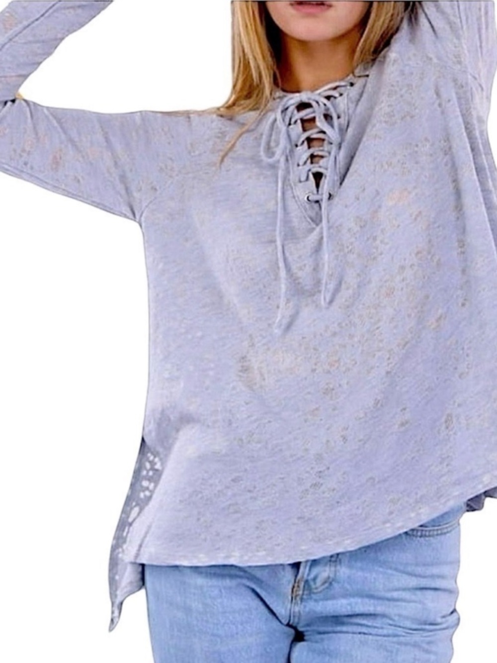 ANTHROPOLOGY MARONIE MSRP $88 Hi-Low Distressed Hooded Top